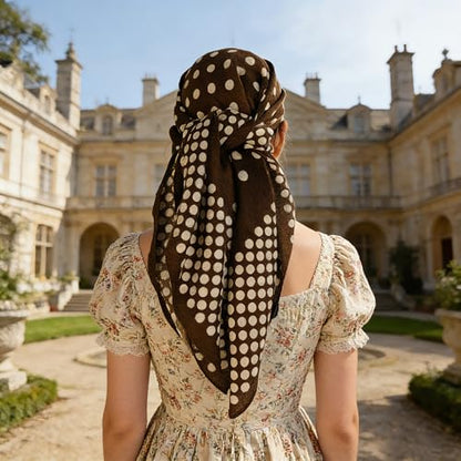 35" Head Scarf Large Square Scarf Like Cotton Hairscarf Fashion Scarves Bandana Night Sleeping Wraps for Women B01 - color: Brown-white Polka Dots