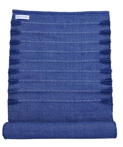 Jaipur Art & Rugs Cotton Yoga Rug - Eco-Friendly Hand-Woven Thick Mat (24”x72”x5mm) for Everyday Fitness at Home - Comfortable & Extra-Long - color: Royal Blue
