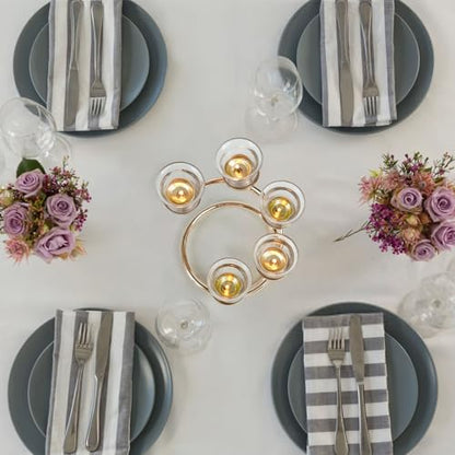1Pc Gold 5-arm Metal & Glass Tea Light Candle Holders for Table Centerpiece, Glass Votive Tealight Holders/Candelabra Candlestick Holders for Wedding,Party, Anniversary,Christmas - color: Gold