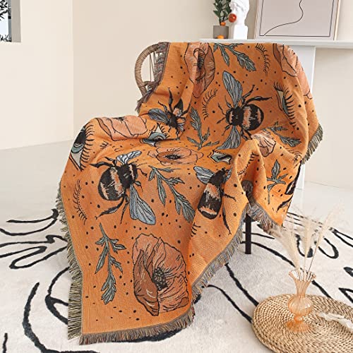 Boho Throw Blanket Reversible Cotton Bohemian Tapestry Hippie Room Decor Double Sided (Boho Bee Yelow 50"x60") - color: Boho Bee Yelow, size: 50*60 inch