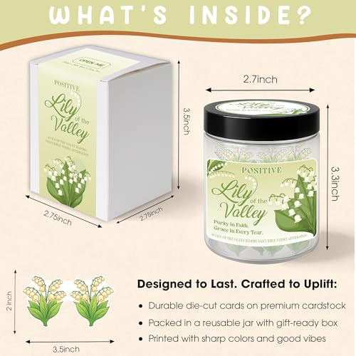 Positive Lily of the Valley Jar with 60 Double-Sided Bible Verse Cards, Mothers Day Gifts For Mom From Daughter, Christian Gifts For Women - style: Positive lily of the valley
