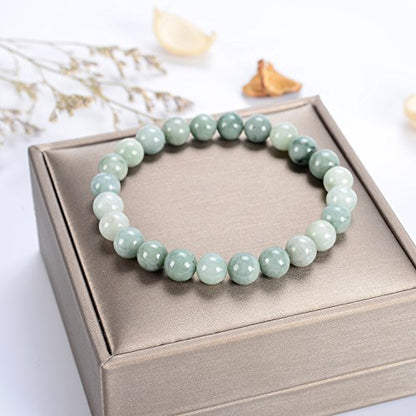 Cherry Tree Collection Gemstone Beaded Stretch Bracelet 8mm Round Beads 7" - color: Burma Jade