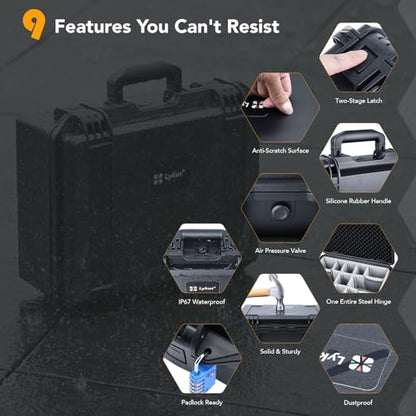 Lykus PVC2 Waterproof Hard Case with Padded Dividers for Cameras, Lenses, Small Stabilizers, Dual DJI Mavic/Air/Mini/Flip drones [CASE ONLY] - color: Black PVC2
