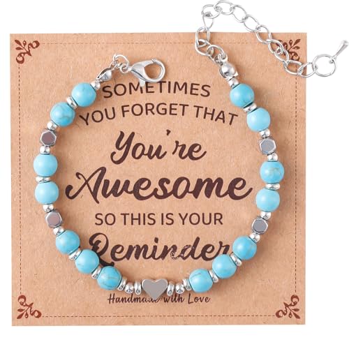 Birthday Bracelet: 6mm Natural Stone Healing Bracelet Inspirational Self-Care Gifts for Women, Mom, Daughter, Wife, Coworkers, Friend, Bestie, Granddaughter - color: Sky Blue