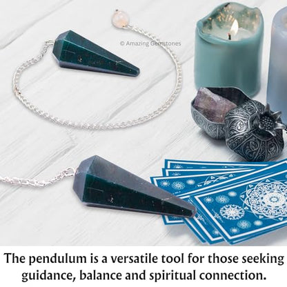 Amazing Gemstone Bloodstone Crystal Pendulum for Divination - Certified Dowsing Crystals and Healing Stones for Chakra Balancing and Meditation - Enhance Reiki Spiritual Growth - color: Bloodstone