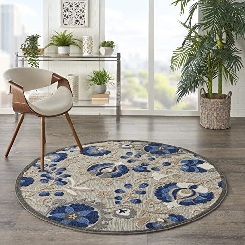 Nourison Home Aloha Natural Blue 4' x Round Area Rug - Easy Clean, Non Shedding, Bed Room, Living Room, Dining Room, Kitchen (4' x Round) - color: Natural Blue, size: 4' (Round)