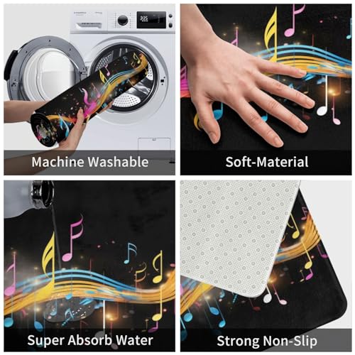 Colorful Musical Note Print Flannel Anti-Slip Mat 16x24in Polyester Floor Covering, Full Single-Side Printed - color: Colorful Musical Note