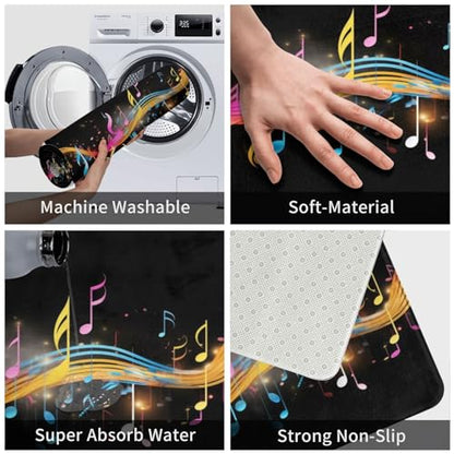 Colorful Musical Note Print Flannel Anti-Slip Mat 16x24in Polyester Floor Covering, Full Single-Side Printed - color: Colorful Musical Note