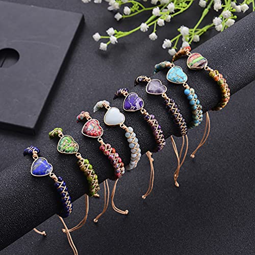 Women Boho Wrap Bracelet,Handmade Natural Stone Crystal Emperor Beads Heart Bracelet, Fashion Bohemian Jewelry Gift for Women - color: Purple Heart Stone