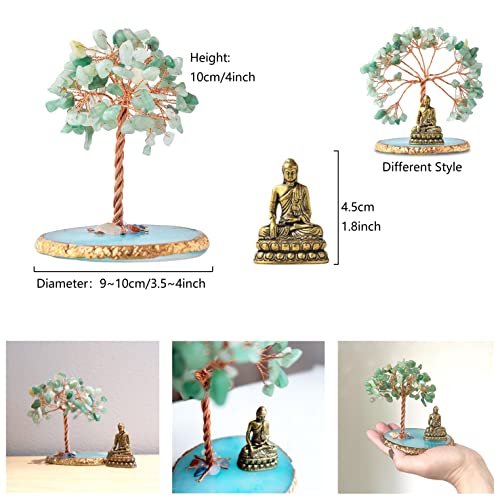 Buddha Statue with Healing Crystal Tree, Tree of Life for Positive Energy. Home Decor Yoga Meditation. Green.(B) - style: B