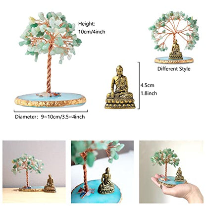 Buddha Statue with Healing Crystal Tree, Tree of Life for Positive Energy. Home Decor Yoga Meditation. Green.(B) - style: B