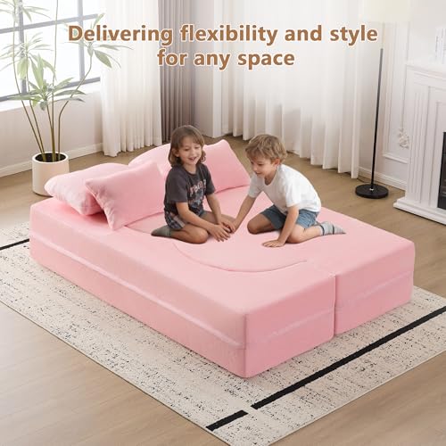 2-in-1 Folding Sofa Bed with Pillow, No Assembly Futon Twin Size Sofa Bed, Breathable Velvet Convertible Couch Bed for Living Room and Guest Room, 78.7 Inch, Pink - color: Pink-78.7", size: 2 seat