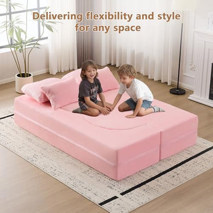 2-in-1 Folding Sofa Bed with Pillow, No Assembly Futon Twin Size Sofa Bed, Breathable Velvet Convertible Couch Bed for Living Room and Guest Room, 78.7 Inch, Pink - color: Pink-78.7", size: 2 seat
