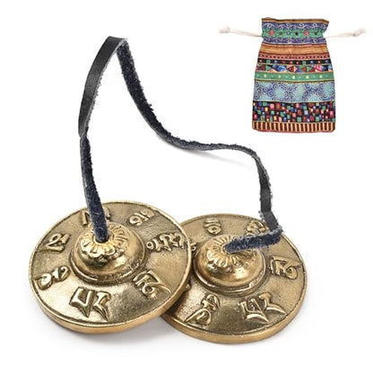 Tibetan Tingsha Cymbals Drawstring Meditation Chime Bells 6.5CM/ 2.6 Inch Chime Bells for Stress Relief, Meditation