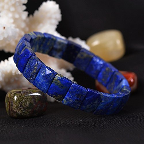 Justinstones Gem Semi Precious Gemstone 12mm Faceted Rectangle Beads Stretch Bracelet 7 Inch - color: Lapis