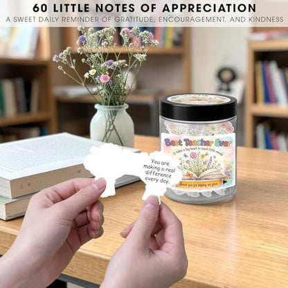 Best Teacher Ever Jar – 60 Little Bouquets Affirmation Cards, Unique Teacher Appreciation Gifts for Women Men, End of Year Teachers Gifts, Teachers Appreciation Week Gift, Thank you Gift Idea - color: Best Teacher Ever