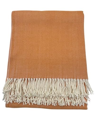 Alashan Cotton Acrylic Adirondack Herringbone Woven Throw (Orange Peel) - color: Orange Peel