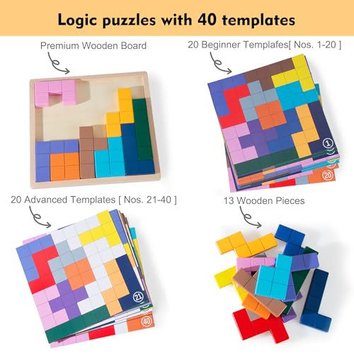 Dementia Products for Elderly, Wooden Tiles Matching Game with 40 Templates, Dementia Activities for Seniors, Easy Memory Games for Alzheimer's, Large Puzzle Pattern Blocks