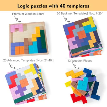 Dementia Products for Elderly, Wooden Tiles Matching Game with 40 Templates, Dementia Activities for Seniors, Easy Memory Games for Alzheimer's, Large Puzzle Pattern Blocks