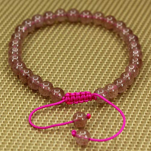 Angelstones Handmade Gemstone 6mm Round Beads Adjustable Braided Macrame Tassels Chakra Reiki Bracelets 7-9 inch Unisex - color: A Grade Strawberry Quartz