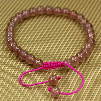 Angelstones Handmade Gemstone 6mm Round Beads Adjustable Braided Macrame Tassels Chakra Reiki Bracelets 7-9 inch Unisex - color: A Grade Strawberry Quartz