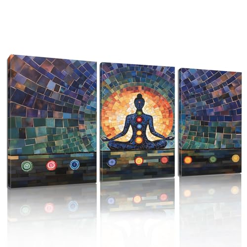 Rubelike Yoga Zen Wall Art - Chakra Spiritual Canvas Wall Decor, Meditation Decor, Buddhism Spa Room Poster, Chakra Picture for Living Room Bedroom (16" x 24" x 3 pcs)