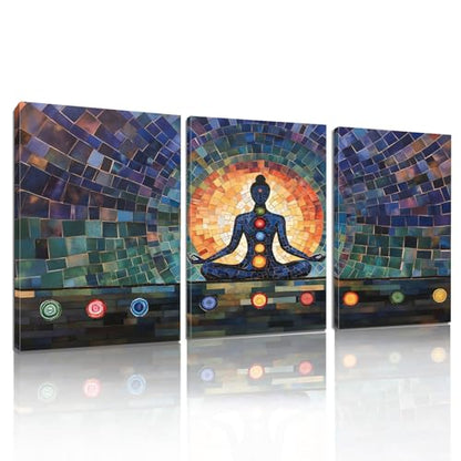 Rubelike Yoga Zen Wall Art - Chakra Spiritual Canvas Wall Decor, Meditation Decor, Buddhism Spa Room Poster, Chakra Picture for Living Room Bedroom (16" x 24" x 3 pcs)
