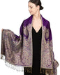 Achillea Reversible Paisley Pashmina Rave Scarf – Exotic Indian Shawls and Wraps for Evening Dresses, Festivals, All Seasons - color: Big Paisley Purple
