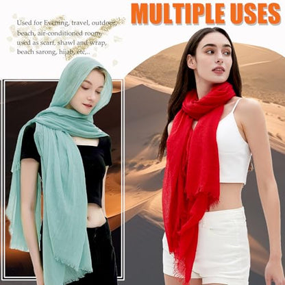 Women Summer Scarfs Lightweight Large Long Gauze Shawl Linen Beach Wrap Plain 75”×43” - color: Black