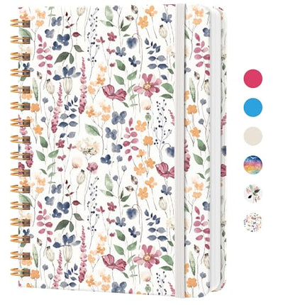 Lined Spiral Journal Notebook, A5 College Ruled Notebook for Journaling, Note-Taking, and Daily Planning, Durable Hardcover with an Elegant Design, Floral - color: N-Floral
