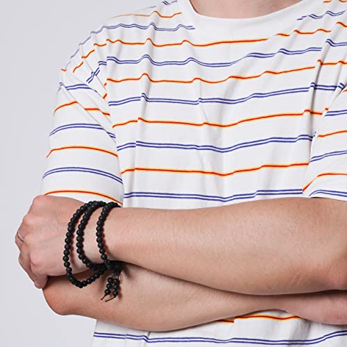 Eigso 6mm 8 mm Natural Mala Beads Wristlets for Women Men 108 Lava Rocks Healing Tibetan Prayer Bracelet Necklace for Man Woman - color: D:8mm Lava Rock