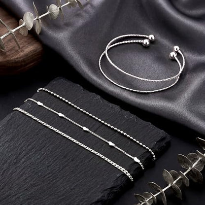 Dainty Gold Bracelet for Women Stack, Thin Bracelets Stackable Set with Bangle Cuff, Box, Herringbone, Paperclip, Figaro, Sparkling Link Chains Waterproof, Simple Jewelry Gifts for Women Non Tarnish - color: Silver-cuban/cuff/heart/beaded/twisted/rope