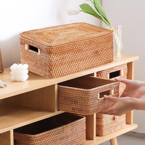 Rattan Basket With Lid, Large Lidded Basket For Storage(11.81" L×7.87"W×5.91"H) - size: 11.81" ×7.87"×5.91"