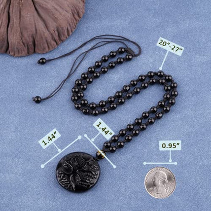 Black Obsidian Necklace Protection Pendant with Extended Bead Chain Healing Crystal Stone Amulet Necklace for Men Women - color: Tree of Life