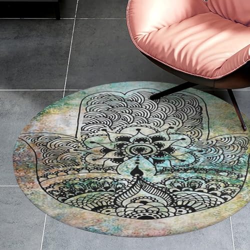 Hamsa Hand of Fatima Meditation Mandala Ultra Soft Non-Slip Area Rugs Indoor Coral Velvet Floor Mat Short Flannel Carpet for Living Room Bedroom Dining Room, 35*35in