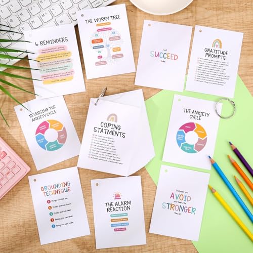 48 Pcs DBT Flashcards Dialectical Behavior Therapy Coping Skills Cards with Binder Rings, Anxiety Coping Skills, DBT Affirmations, Cognitive Distortions, Mental Health Counseling Card Deck - style: DBT