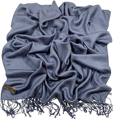 CJ Apparel Solid Color Tassels Design Nepalese Shawl Scarf Wrap Stole Throw Head Wrap Pashmina Gift Hand Made in Nepal New - color: Smokey Grey