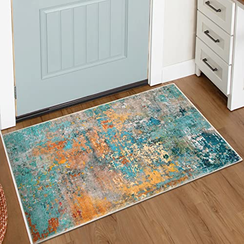 Lahome 2x3 Rugs for Entryway Indoor Entrance, Small Kitchen Rug Non Slip Washable Front Door Mat, Soft Doormat Stain Resistant Throw Carpet for Bathroom Bedroom Modern Colorful - color: Rosy, size: 2' x 3'