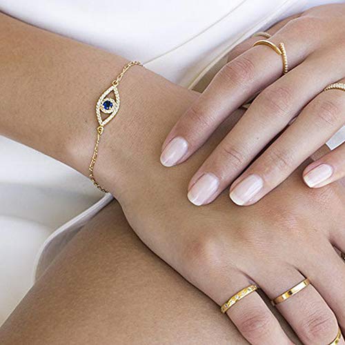 WEARON Gold Bracelet for Women 14K Gold Plated Snake Herringbone Figaro Cuban Bead Paperclip Cable Box Chain Simple Jewelry - style: CZ Eye