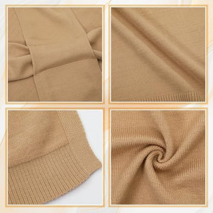 Janmercy 3 Pack Sweater Shawl Wraps for Women Knitted Striped Casual Shawls Knotted Scarves Bulk Cape Shoulder Fashion Wrap - color: Black White Camel