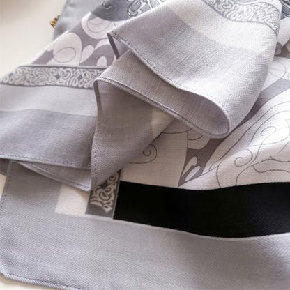 35" Head Scarf Large Square Scarf Like Cotton Hairscarf Fashion Scarves Bandana Night Sleeping Wraps for Women B01 - color: Grey Floral Scrolls