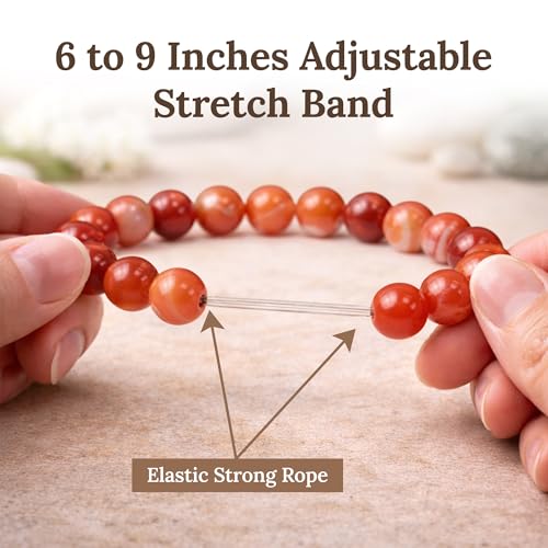 Elm City Direct 8mm Natural Stone Beaded Bracelet – Unisex Crystal Stretch Bracelets for Men & Women, Chakra & Healing Jewelry, Gift-Ready Beaded Bracelets - color: Red Sardonyx