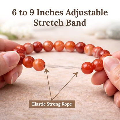Elm City Direct 8mm Natural Stone Beaded Bracelet – Unisex Crystal Stretch Bracelets for Men & Women, Chakra & Healing Jewelry, Gift-Ready Beaded Bracelets - color: Red Sardonyx