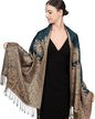 Achillea Reversible Paisley Pashmina Rave Scarf – Exotic Indian Shawls and Wraps for Evening Dresses, Festivals, All Seasons - color: Big Paisley Teal