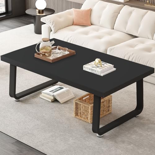 HSH Black Modern Coffee Table, Rustic Wood and Metal Center Table, Farmhouse Simple Living Room Coffee Tables, Industrial Minimalist Wooden Tea Coffee Table for Bedroom Home Office, Black Oak, 39 in - color: Black Oak, size: 39 Inch