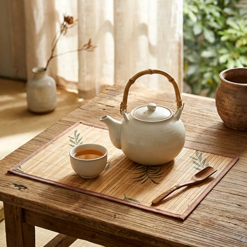 Eorbow 8 Pack Bamboo Placemats, 18 x 12 Inch Anti-Slip Table Mats, Heat Resistant Place Mats, Japanese Style Washable Placemats for Dining Room, Kitchen, Restaurant