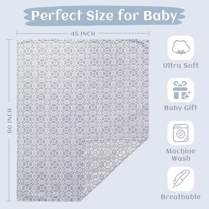 NTBAY 3 Layer Oversized Muslin Cotton Toddler Blanket, 45x60 Inches Jacquard Reversible Nursery Bed Blanket, Super Soft and Thermal Crib Blanket for All Seasons, Baby Gift, 45"x60", Blue Clover - color: Blue Clover, size: 45x60 Inch (Pack of 1)