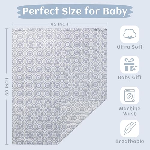 NTBAY 3 Layer Oversized Muslin Cotton Toddler Blanket, 45x60 Inches Jacquard Reversible Nursery Bed Blanket, Super Soft and Thermal Crib Blanket for All Seasons, Baby Gift, 45"x60", Blue Clover - color: Blue Clover, size: 45x60 Inch (Pack of 1)