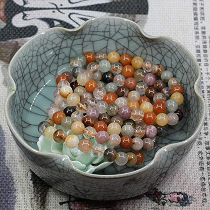 Amandastone Natural Gemstone 8mm Round Beads Stretch Bracelet 7 Inch - color: Multicolor Rutilated Quartz