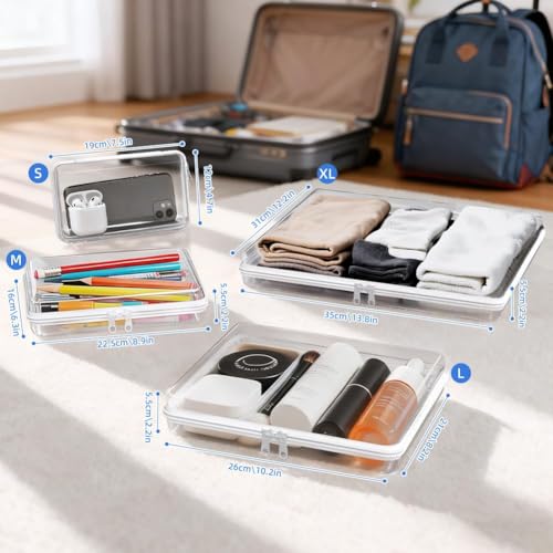 3 Pack Clear Hard Shell Zipper Case (M,M,M), 1.2mm Crush-Proof Transparent Storage Pouches, Hard Plastic Packing Cubes & Organizer Bags for Travel, Pencil, Cosmetics, Toiletry, Toys Storage - size: 3 Pack(M,M,M)